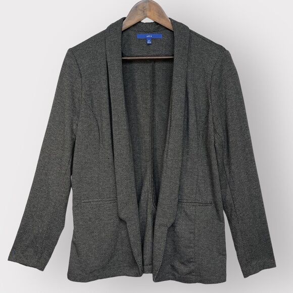 Apt. 9 Open‎ Front Jacket Women M Gray Herringbone Pockets Long Sleeves G33 - Picture 1 of 11